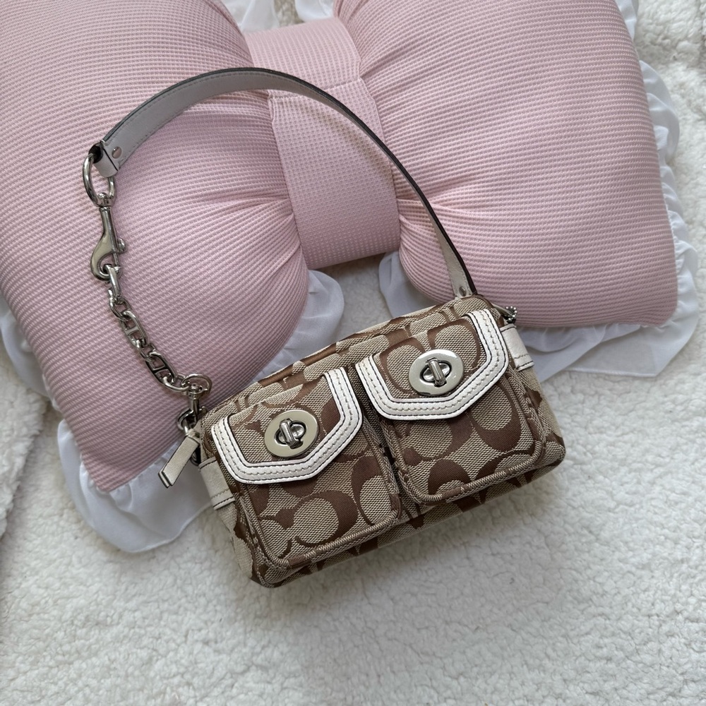 Coach Legacy Mini Hobo Turnlock Satchel Bag with white leather trims Y2K